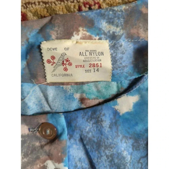 Vintage 50s Blue Brown Button Dress Vintage size 14 - Picture 2 of 9